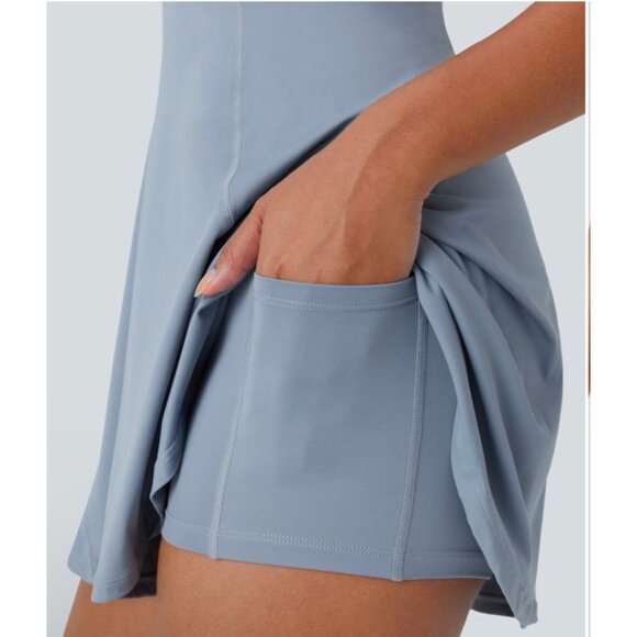 Halara Backless 2-in-1 Pocket Mini Flare Golf Active Dress Sz 2XL Womens Blue Mi - Picture 5 of 11